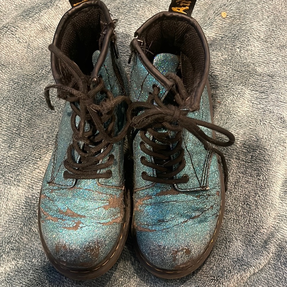 Dr. Martens Little Kid size 1 blue glitter boots
